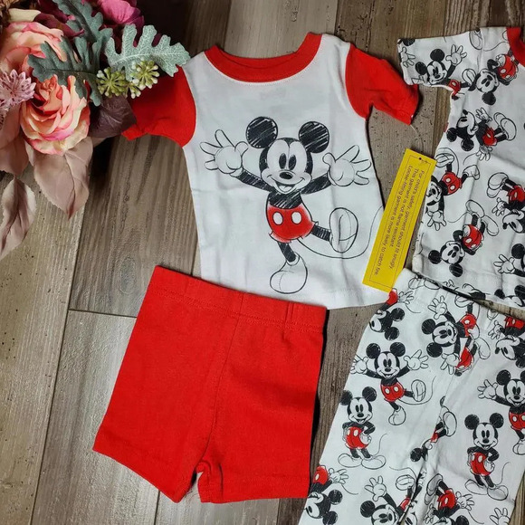 NWT Mickey Mouse Baby Boy T-Shirt, Short, and Pants Pajama Set, 4-Piece, Size 9M - Picture 3 of 9